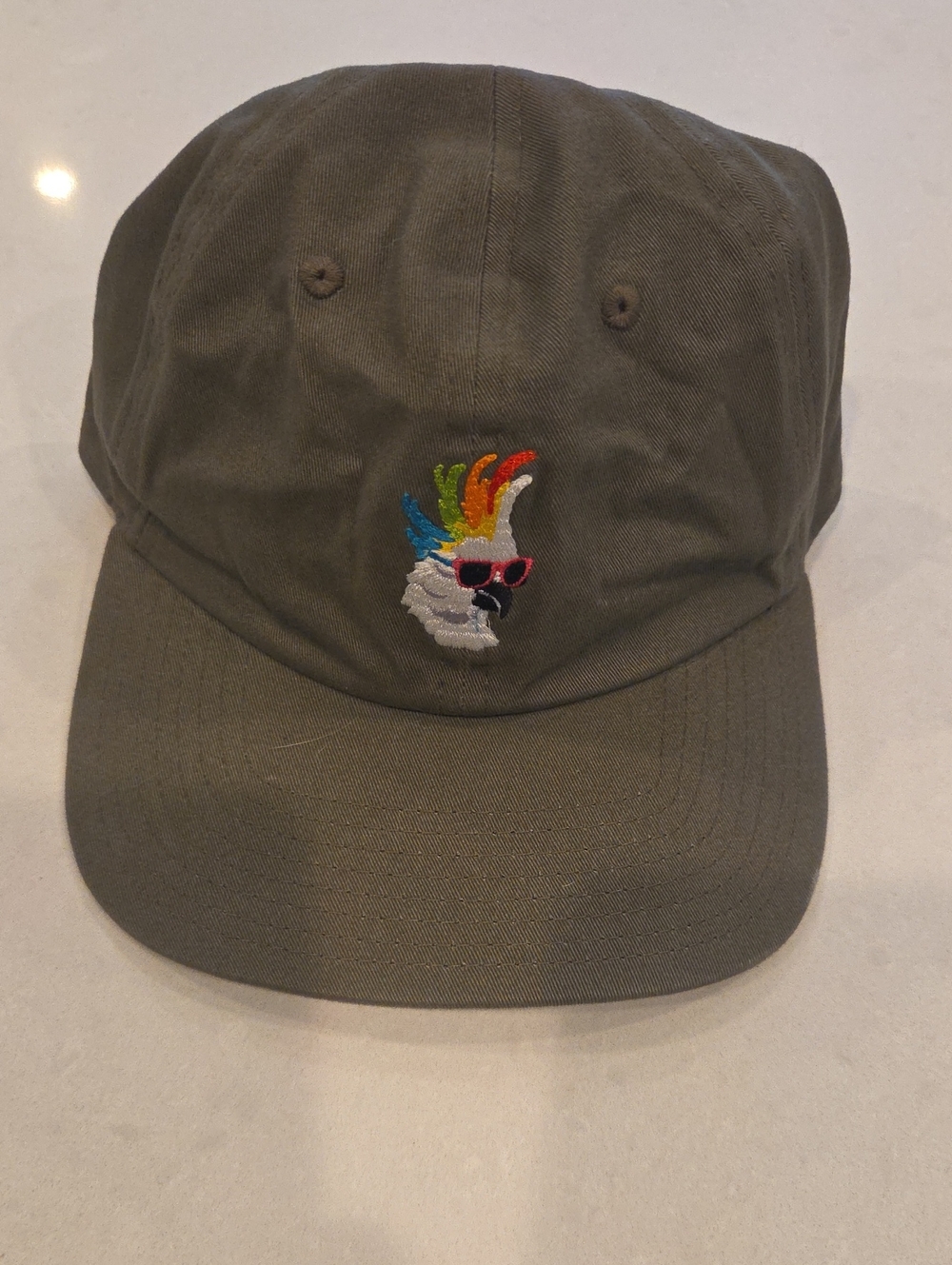 Olive Green Embroidered Cockatoo Baseball Cap